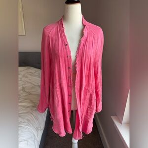 Free People We The Free Hot Pink Button Up Gauze Tunic Size XS